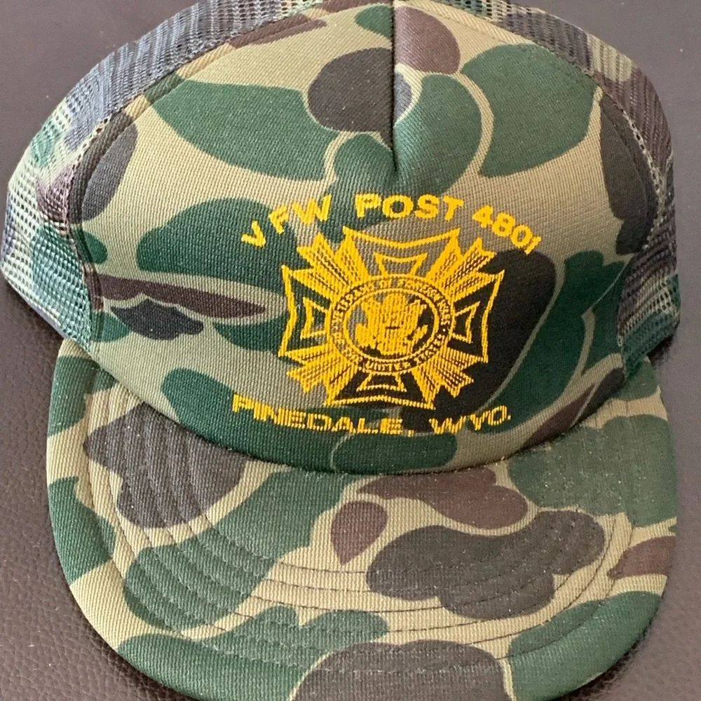 Vintage VFW Post 4801 Pinedale Wyoming Snapback Trucker Hat Baseball Camo USA
